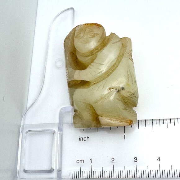 Jade Carved Chinese Mutton Fat Diety Figurine Rustic Stone Antique 19 c - Picture 3 of 9